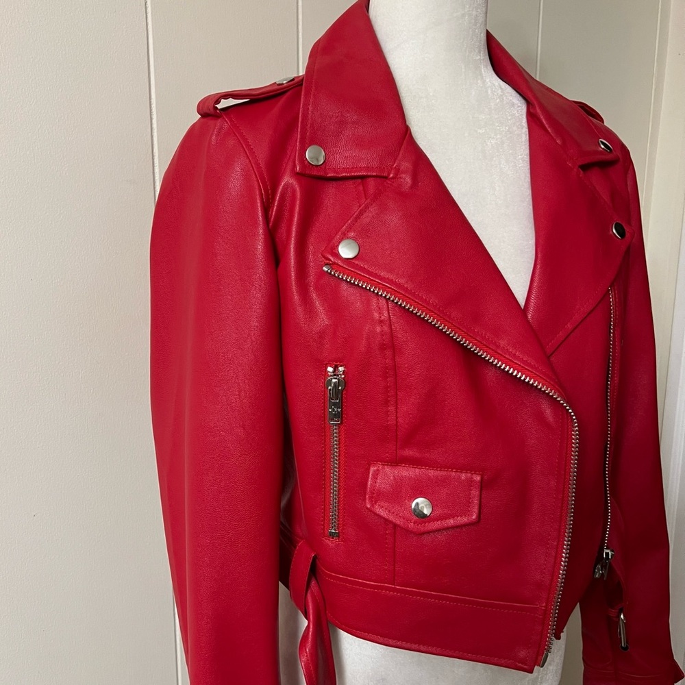 Current Mood Born Sinner Moto Jacket red & black faux Leather small NWT - Picture 7 of 16